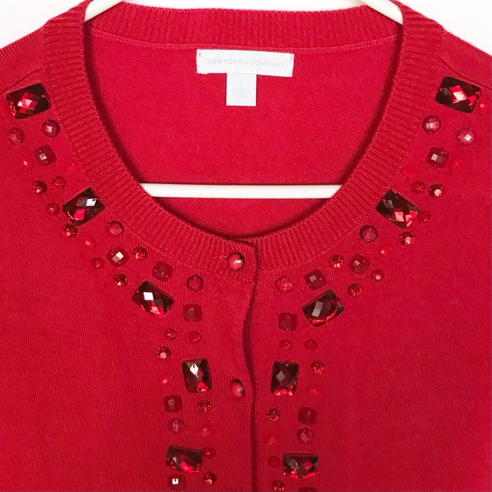 NY&Co Red Holiday Button Front Cardigan Size Large